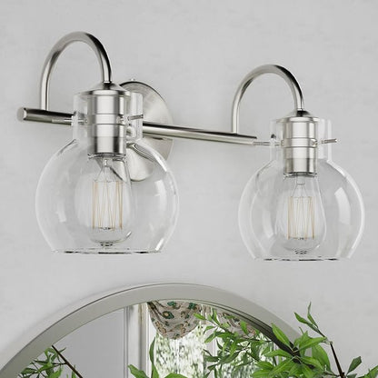 2 Lights Bathroom Vanity Light Fixtures Over Mirror Modern Nickle | Wall Sconce,Elegant Globe Glass Shade,E26 Base, UL Certified，Anti-Rust,Damp Rated,Brushed Nickel,Bathroom Bedroom Living Room
