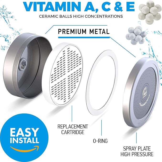 AquaHomeGroup Handheld Shower Head Filter, 20-Stage, Vitamin C E A, Chrome | handheld shower head, 20-stage filtration, Vitamin C E A infusion, reduces chlorine heavy metals sediment, high pressure