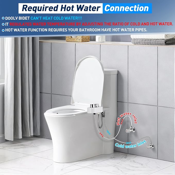 Upgraded Hot Cold Bidet Attachment for Toilet - Chrome | Non-Electric Warm Water Bidet Toilet Attachment, Adjustable Water Pressure, Self-Clean Retractable Nozzle, Front & Rear Wash
