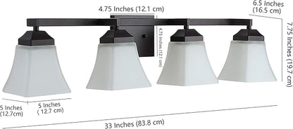 JONATHAN Y 33" Oil Rubbed Bronze Modern Cottage LED Vanity Light Wall Sconce, Farmhouse Wall Lamp for Bathroom Mirror Kitchen, White Glass Shade, LED Bulb Included (JYL7525A)