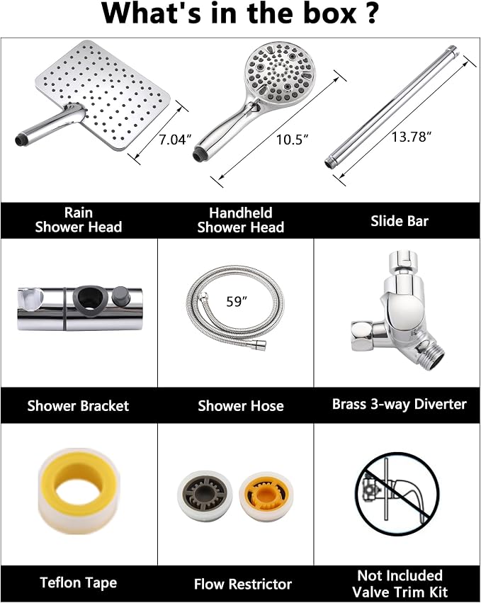 PDPBath High Pressure Rainfall Shower Head with Handheld Combo, Height Adjustable Dual Handheld Shower Head Combo with Slide Bar for Easy Reach, Chrome