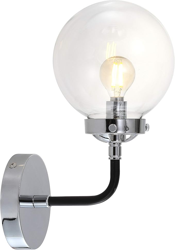 JONATHAN Y 6" Chrome/Black 1-Light LED Wall Sconce Vanity Lighting, Clear Glass Globe Shade Modern Contemporary Sconce for Bathroom Mirror, Hallway, UL Listed (JYL9056A)