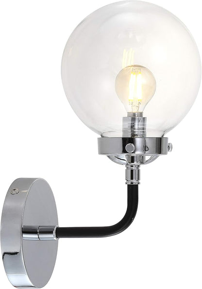 JONATHAN Y 6" Chrome/Black 1-Light LED Wall Sconce Vanity Lighting, Clear Glass Globe Shade Modern Contemporary Sconce for Bathroom Mirror, Hallway, UL Listed (JYL9056A)