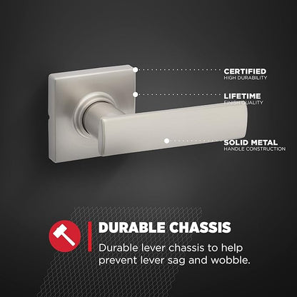 Kwikset Breton Interior Passage Door Handle, Lever For Closet and Hallway Doors, Reversible Non-Locking Handle Lever, Satin Nickel , with Microban Protection