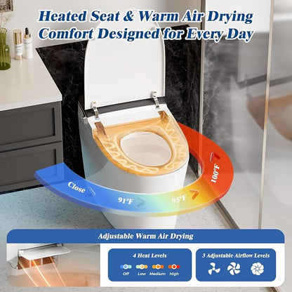 Smart Toilet with Bidet Built-In, Auto Flush, Auto Open/Close Lid, Foot Sensor, Heated Seat, Warm Water Wash, Warm Air Dryer, Deodorizer, Night Light, Remote Control (Gray)