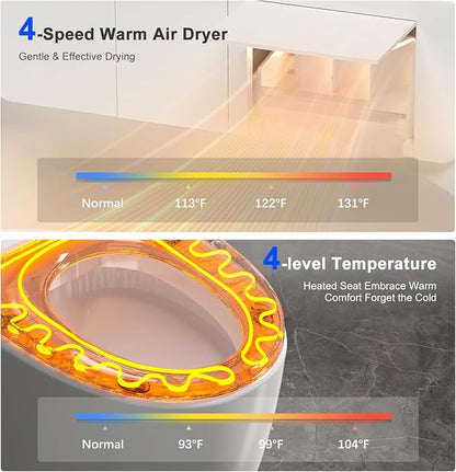 Smart Toilet with Bidet Built in, Elongated Bidet Toilet with Auto Soft Open/Close, Auto Flush, One Piece Toilet with Warm Wash & Dryer, Heated Seat, LED & Night Light, Self-Cleaning, Full/Half Flush