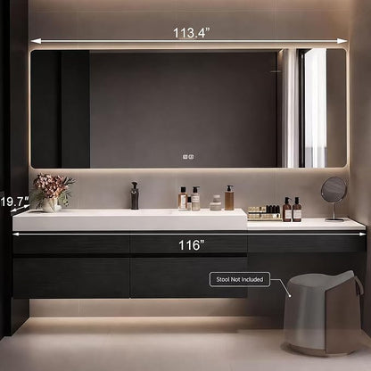 116" Bathroom Vanity with Sink, Modern Floating Bathroom Vanity, with Smart LED Defog Mirror, Plywood Storage Cabinet Soft Closing 2 Large Doors & 3 Drawers, Fully Pre-Assembled Dressing Table