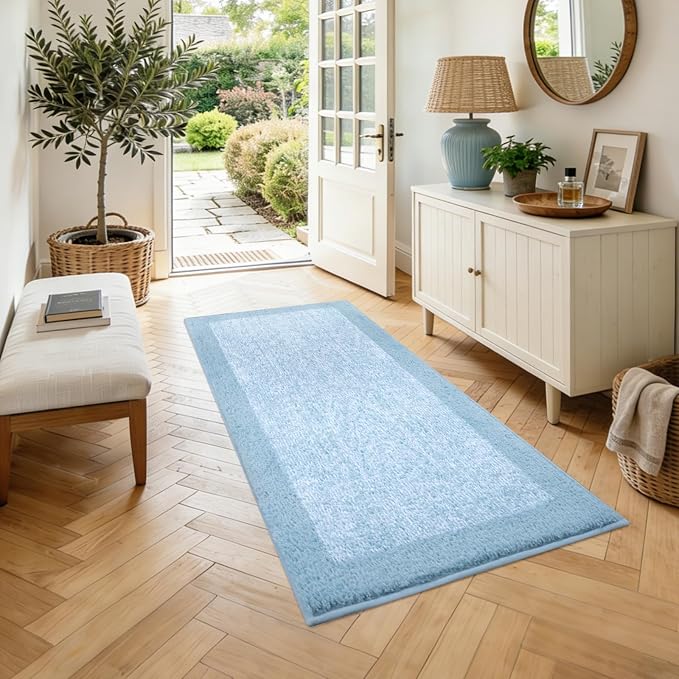 Bathroom Rugs 40x24 Non Slip Washable, Light Blue Bath Mat for Bathroom Floor Tub, Soft Absorbent Quick Dry Mats for Shower, Bathtub,Home Decor