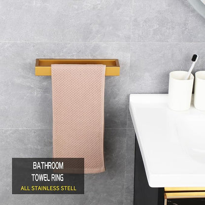 GERZWY Gold Stainless Steel Towel Holder Towel Hanger Towel Ring for Bathroom Lavatory Wall Mount Contemporary Style
