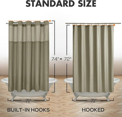 River Dream No Hook Slub Textured Shower Curtain with Snap-in PEVA Liner Set - 71" x 74"(72"), Hotel Style with See Through Top Window, Machine Washable & Water Repellent, Taupe, 71x74