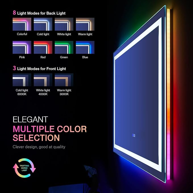 LOAAO 24"X30" RGB LED Bathroom Mirror with Lights, UL Listed | Anti-Fog, Dimmable, RGB Backlit + Front Lighted, Memory Function, Tempered Glass