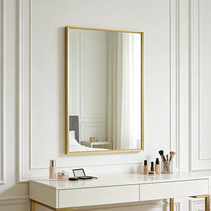 Bathroom Mirror 30" x 20" Brushed Gold Beveled Framed Mirror for Over Sink | Rectanglar Modern Farmhouse Wall Mirror, Tempered Glass, Anti-Rust, Hangs Horizontally or Vertically