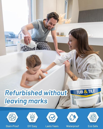 Tile Paint, 35oz Tub and Tile Paint Refinishing Kit with Tools and Hardener, Easy to Use for Countertop Bathroom Bathtub Kitchen Sink, Semi-Gloss White, Low Odor，50-55sq.ft