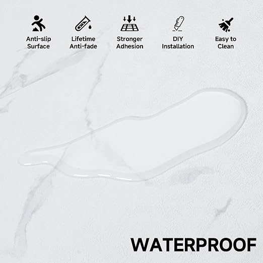 Peel and Stick Vinyl Floor Tiles | White Marble | 30 Tiles | Waterproof / DIY installation / Kitchen / Bathroom /RV /Living Room /Lobby /2.8m2