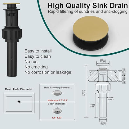Hoimpro Bathroom Faucet 1 Hole, Single Handle Sink Faucets Brushed Gold | Widespread Vanity Faucet with 6 Inch Deck Plate Pop-up Drain & cUPC Supply Line Stainless Steel, for Vanity RV Restroom