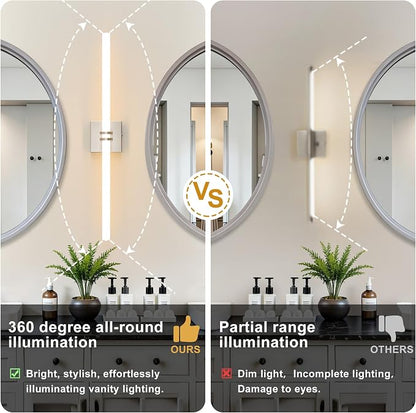 Bathroom Light Fixture LED Vanity Light 30" 5CCT Wall Sconce 28W | LED Dimmable Wall Light Nickel Modern 360° Lighting, Hardwired Vanity Light for Bathroom Mirror, Flicker-Free