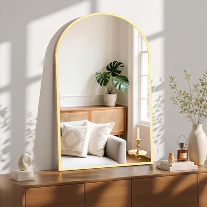 Sweetcrispy 26"x38" Arched Bathroom Mirror, Bathroom Mirrors for Over Sink | Modern Wall Mirrors Arch Decorative for Entryway, Bedroom, Vanity,Horizontal or Vertical Hanging, Gold