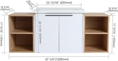 48 Inch Bathroom Vanity with Sink Combo, Wall-Mounted Bathroom Vanity with Soft Close Doors&2 Side Shelf,Modern Floating Bathroom Vanity with Top Basin & Storage Cabinet,White