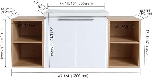 48 Inch Bathroom Vanity with Sink Combo, Wall-Mounted Bathroom Vanity with Soft Close Doors&2 Side Shelf,Modern Floating Bathroom Vanity with Top Basin & Storage Cabinet,White