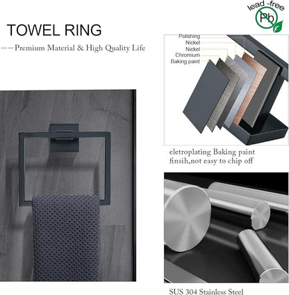 Black Towel Bar Set 5-Piece Bathroom Hardware Set Including 23.6 Inch Towel Bar,Towel Ring Towel Hook and Toilet Paper Holder with Shelf,Stainless Steel Bathroom Accessories Set