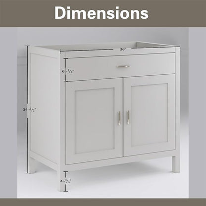 36" Light Grey Bathroom Vanity Base Only – Freestanding Solid Wood Sink Cabinet with Tip-Out Drawer, Shaker Style Storage, No Top or Sink, 36" W x 21" D x 34.5" H