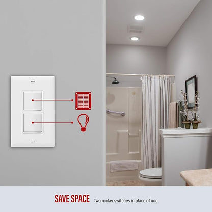 Broan-NuTone 80 CFM 1.5 Sones Bathroom Exhaust Fan and Heater with ENERLITES 15A 120-277VAC Double Paddle Light Switch, White
