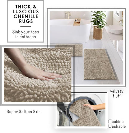 Clara Clark Beige Bathroom Set - Bathroom Sets with Shower Curtain and Rugs, 26PC Bathroom Accessory Set, Shower Curtain Set with Adhesive Corner Shower Caddy Hanging & Soap Dispenser