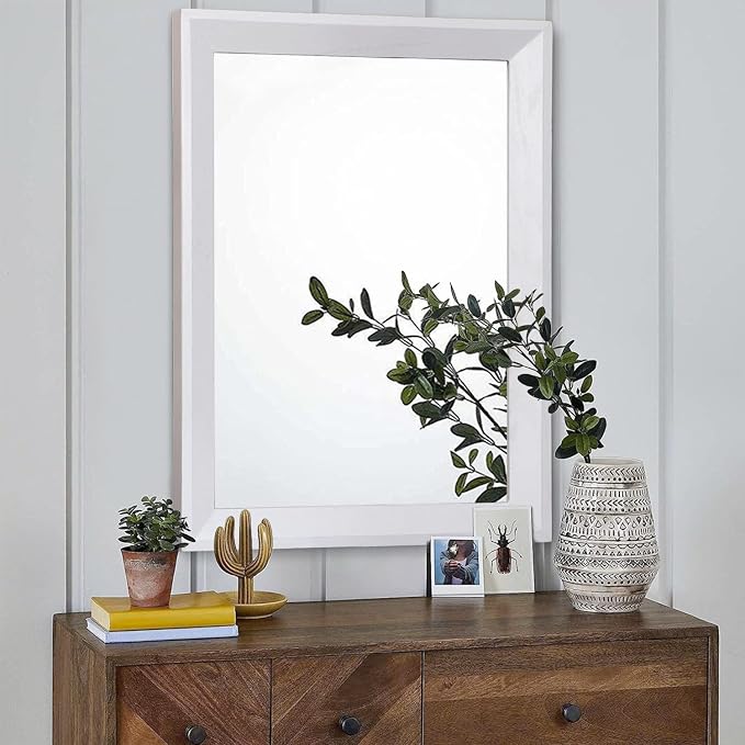 AAZZKANG Rectangular Wall Mirror Decorative Wood Framed Mirrors Large 26"x18" for Farmhouse Bedroom Bathroom Living Room Entryway Hanging Home Decor