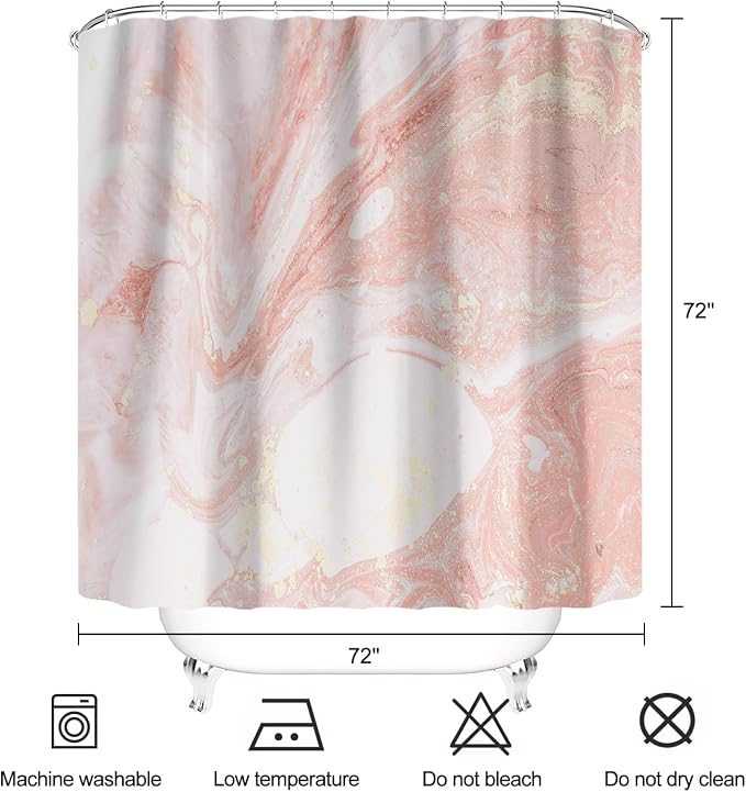 Pink Marble Shower Curtain Modern Abstract Pink and Gold Art Shower Curtains for Bathroom Waterproof Polyester Fabric Bathroom Curtain 72 x 72 Inch with 12 Hooks
