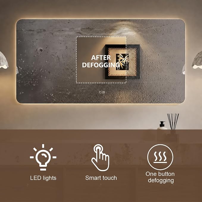 100" Bathroom Vanity with Sink, Double Sink Bathroom Vanity with Smart LED Defog Mirror Cabinet, Ceramic Sink Waterproof Wall Mounted Floating, Soft Closing, Fully Pre-Assembled,Ample Storage