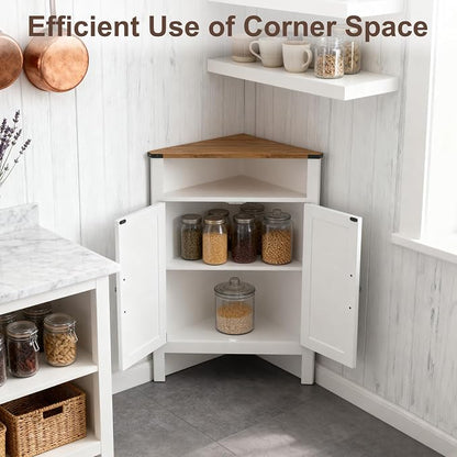 M METERXITY Bathroom Corner Cabinet with Barn Doors, Adjustable Shelf | 32"H Farmhouse Small Storage Cabinet, 3-Tier Space Saver, Open Storage, Kitchen, Pantry, Living, Entryway, White Walnut