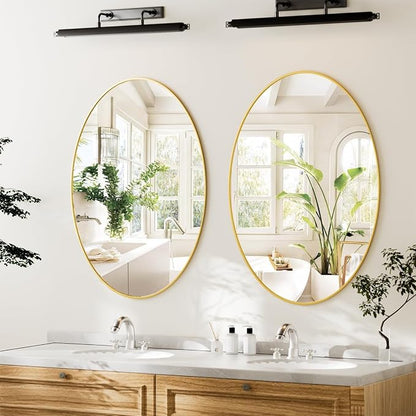 Koonmi Gold Oval Bathroom Mirror, 24"x36" Oval Mirror for Wall | Shatterproof Bathroom Vanity Mirror for Bedroom Living Room Entryway, Horizontal or Vertical, Hardware Included