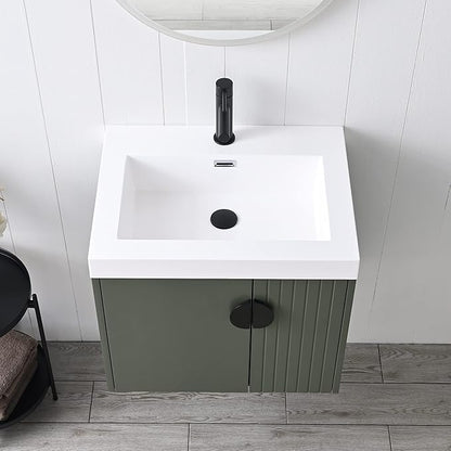 Blossom 24 Inch Bathroom Vanity with Sink, All Wood Wall Mounted Floating Bathroom Vanity with Acrylic Sink, Small Bathroom Vanity Organizer for Space-Saving Storage Solution, Sage Green