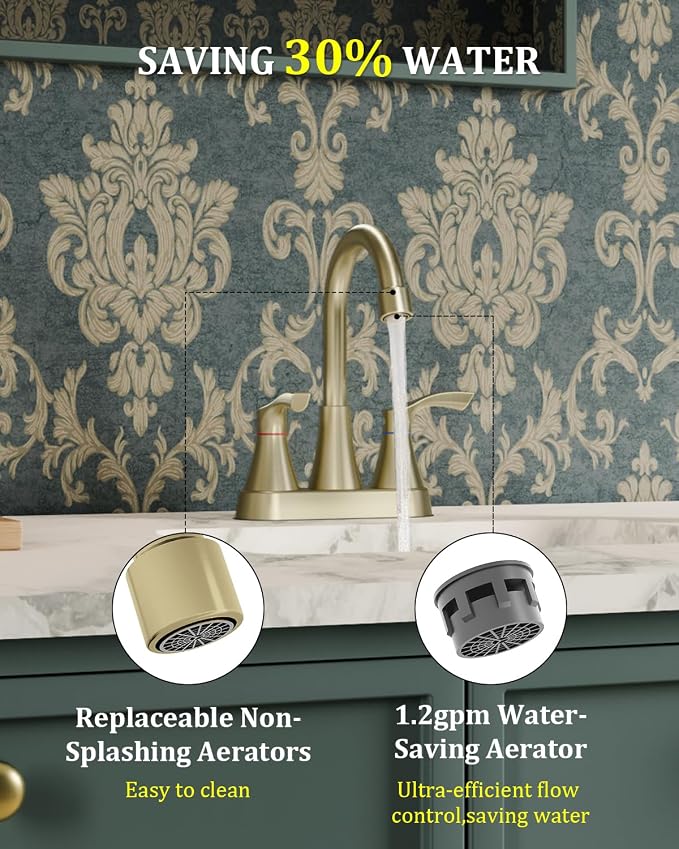 2 Pack Brushed Gold Bathroom Faucet 3 Hole 4 Inch Bathroom Sink Faucets | Stainless Steel 2 Handle Centerset Faucet for Bathroom Sink Vanity with Pop Up Drain and 4 Supply Hoses by Evolvegoods