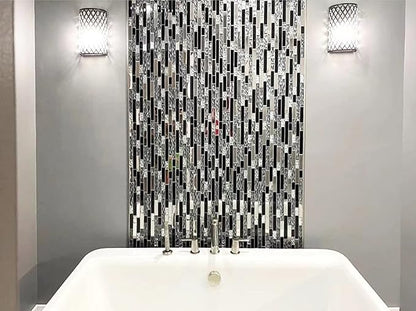 Glass Metal Tiles Art Mosaic Silk Black Crystal Glass Chrome Silver Steel Accent Wall Border Kitchen Bath Backsplash Tile TSTNB12 (5 Square Feet)