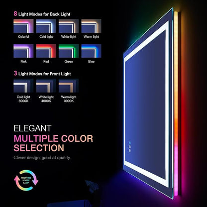 LOAAO 20"X28" RGB LED Bathroom Mirror with Lights, UL Listed | Anti-Fog, Dimmable, RGB Backlit + Front Lighted, Memory Function, Tempered Glass