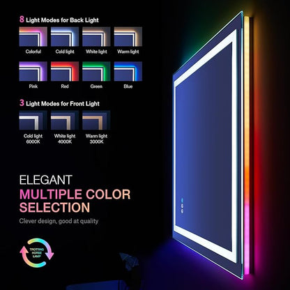 LOAAO 24"X32" RGB LED Bathroom Mirror with Lights, UL Listed | Anti-Fog, Dimmable, RGB Backlit + Front Lighted, Memory Function, Tempered Glass