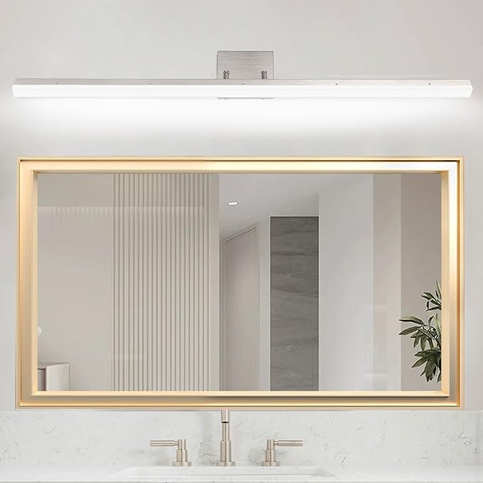 48in Modern LED Brushed Nickel Vanity Light Bar, Adjustable Bathroom Light Fixtures Over Mirror, Dimmable 46W 3200LM 5000K Cool White