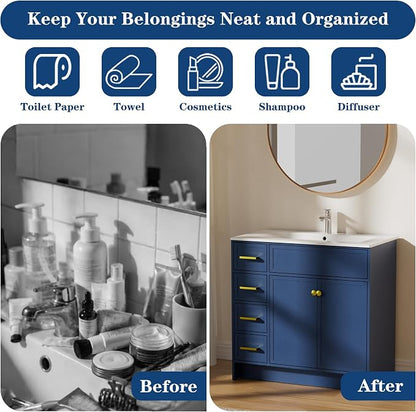 Blue Bathroom Vanity with Sink 36inch | 2 Doors and 4 Drawers | Wood Storage Basin Cabinet with Ceramic Basin for Home and Office