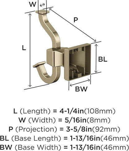 Amerock BH36020BBZ | Golden Champagne Single Robe Hook | 4-1/4 in. (108 mm) Length Towel Holder | Mulholland | Towel Hook for Bathroom | Bathroom Hardware | Bath Accessories