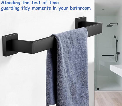 Towel Bar for Bathroom 16 Inch Matte Black Towel Holder 12/16/20/24/28/32/36 Inch Stainless Steel SUS304 Rustproof Towel Rack Modern Square Towel Rod for Bathroom Wall (1, Matte Black, 16 Inch)