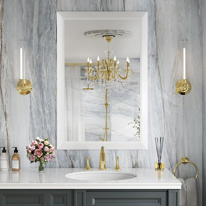 Bathroom Mirror for Wall, 24x36 Inch (White) | HD Reflection, Tempered Glass, Thick Metal Framed Rectangle Mirrors for Over Sink, Vanity, Bedroom, Living Room, Entryway