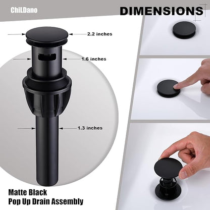ChiLDano Black Sink Faucet Bathroom 3 Hole, 8 inch Black Faucet with Drain | 2 Handles 3 Hole Black Faucet for Bahtoom Sink, Bathroom Faucet Widespread for Vanity