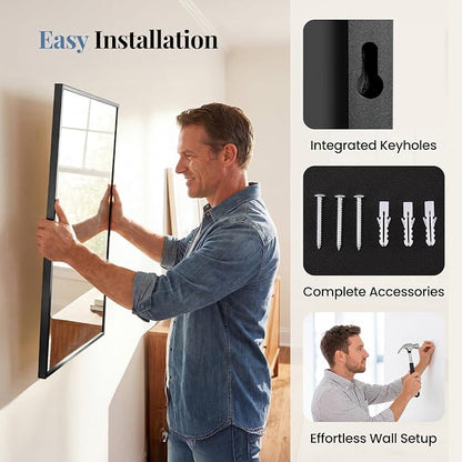 NEWBULIG Bathroom Wall Mirror, Vanity Mirror, 30x36 Inch | Rectangle Metal Frame, Tempered Glass, Over Sink Entryway, Living Room Hang, Anti-Rust, Black
