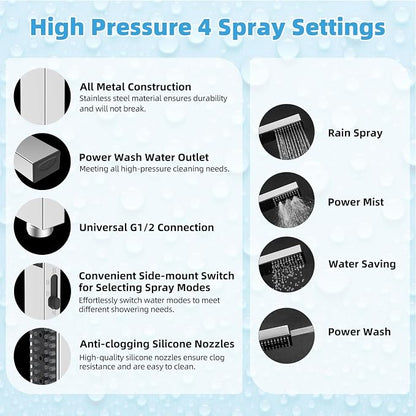 Hibbent All Metal CUPC Certified 12'' Rainfall Shower Head, Dual Shower Head Combo with 4 Handheld Sprays, High Pressure Shower Wand, 16'' Adjustable Extension Arm, 71'' Hose, Shower Holder, Chrome