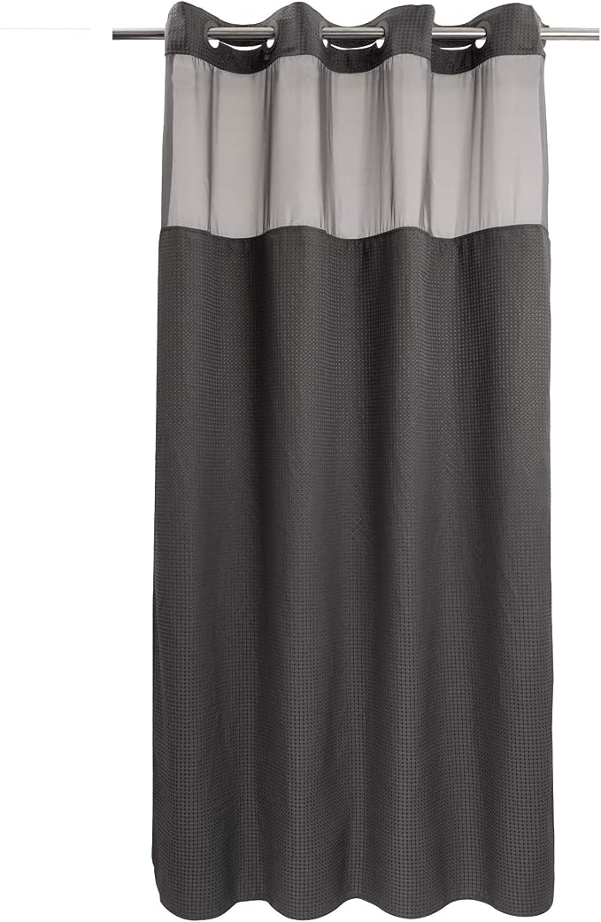 River Dream Waffle No Hook Shower Curtain with Liner,Graphite Grey,54x80 | Dotted Waffle,Snap-in Liner,Heavy Duty,Quick Dry,Mesh Top Window,With Bottom Magnets,Hotel-Grade,Washable,Stall Long Size