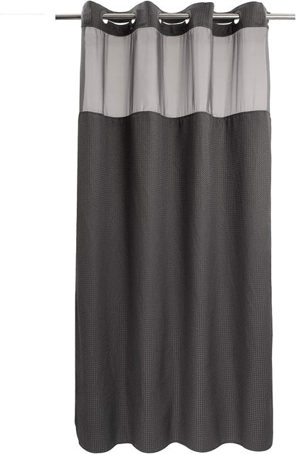 River Dream Waffle No Hook Shower Curtain with Liner,Graphite Grey,54x80 | Dotted Waffle,Snap-in Liner,Heavy Duty,Quick Dry,Mesh Top Window,With Bottom Magnets,Hotel-Grade,Washable,Stall Long Size