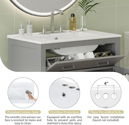 60" Grey Bathroom Vanity with Double Sink, 60 Inch Bathroom Vanity Set with Double Vanities (Separate), 2 Bathroom Vanities with Sink, Adjustable Shelf, Soft Close Doors and Flip Drawer