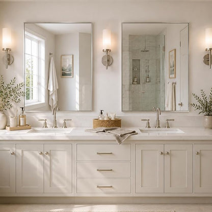 40"x30" Brushed Nickel Framed Rectangle Bathroom Vanity Wall Mirror | Over-Sink Vanity Mirror, Slim Metal Frame, Entryway or Dresser Use, Vertical/Horizontal Mount, Tempered Glass