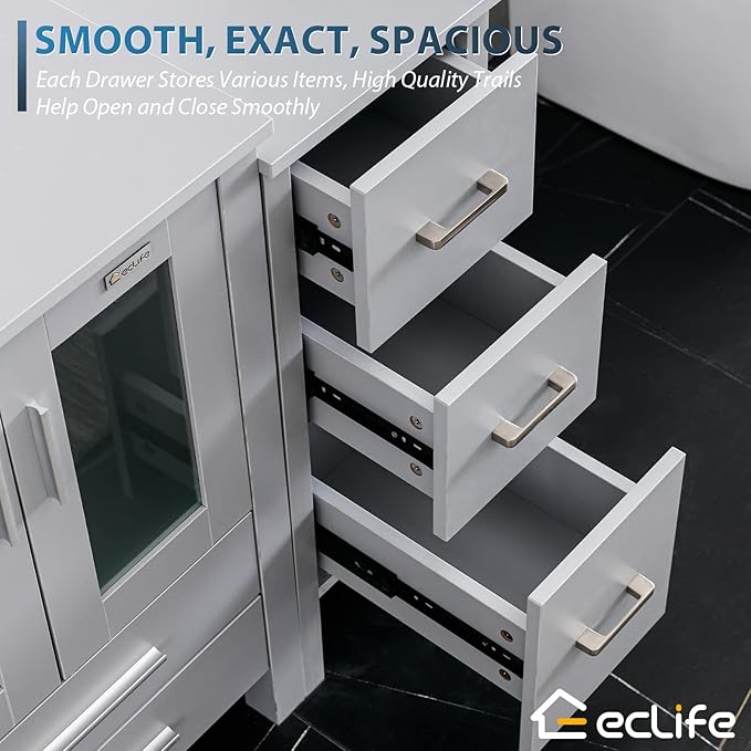 eclife 72" Modern Bathroom Vanity Sink Combo Freestanding Cabinet with Small Side Cabinet, Without Vessel Sink, Faucet, Drain (Gray Vanity Only)